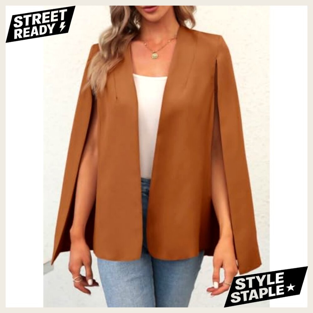 Cape Blazer Split Sleeve Open Front Jacket Polyes… - image 4